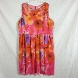 Studio one Sexy Floral Dress plus size 20 W Sleeveless Pink Summer Fit n Flare